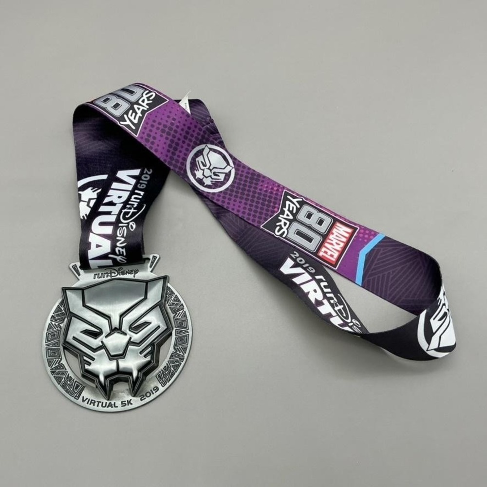 Disney RunDisney Black Panther Marvel Virtual 5K 2019 Medal Lanyard Purple